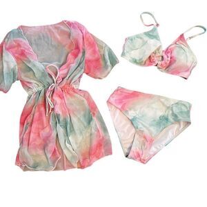 Milumia Girl's Tie Dye Bikini Swim Set with Cover Up Size 9-10 Years